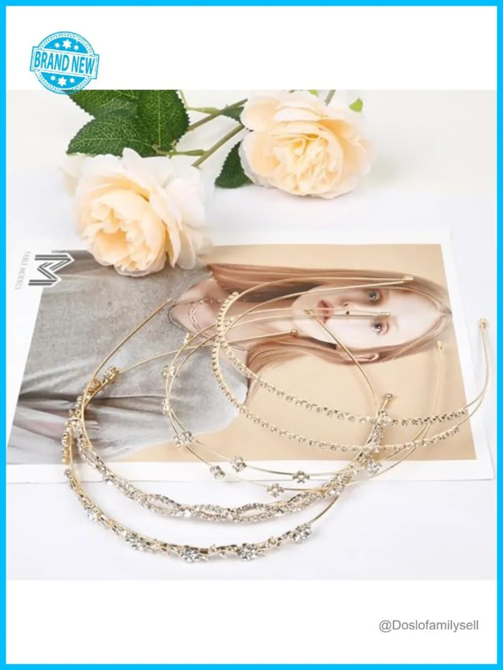 4 Rhinestone Headbands – Gold Wedding Hair Accessories for Women